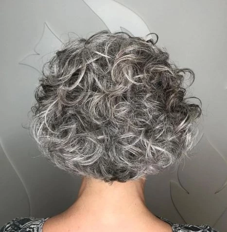 50+ Short Curly Salt and Pepper Bob hair